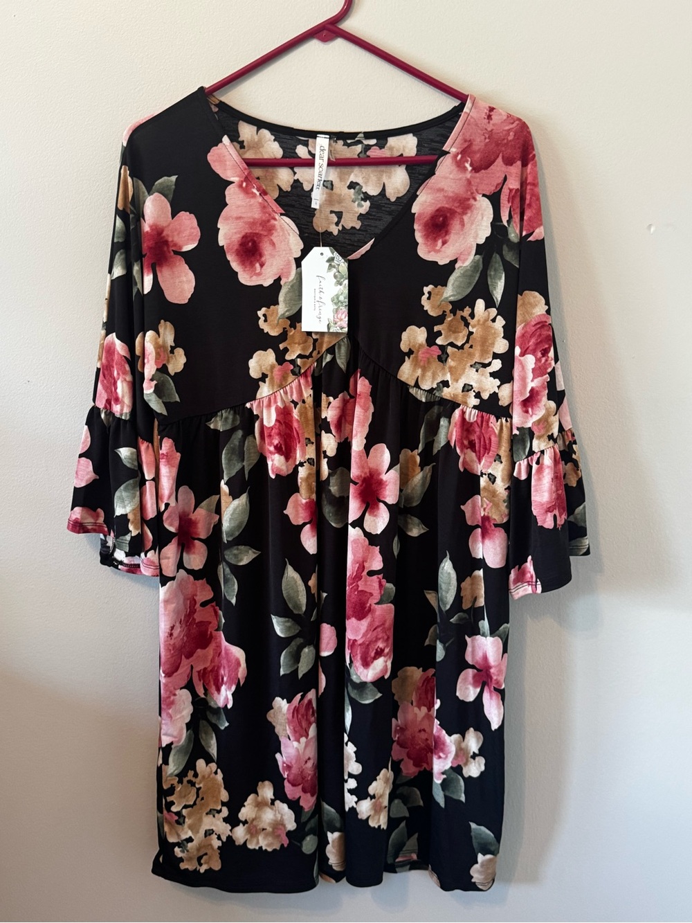 Scarlett Black Tunic with Pink and Cream Floral Print